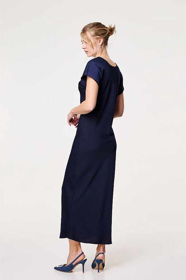 BSB SATIN MAXI DRESS (151-111028 NAVY BLUE)