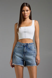 BSB RIBBED CROP TOP (052-110001 OFF WHITE)